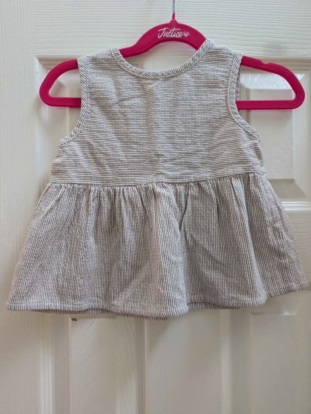 Kendi by Colored Organics Grace Seersucker Stripe Sleeveless Peplum Top Size 3T